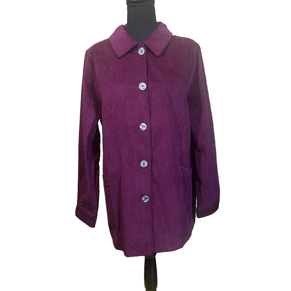Woman Within Wide Wale Corduroy Shacket Button Chore Jacket Size 14/16 Purple